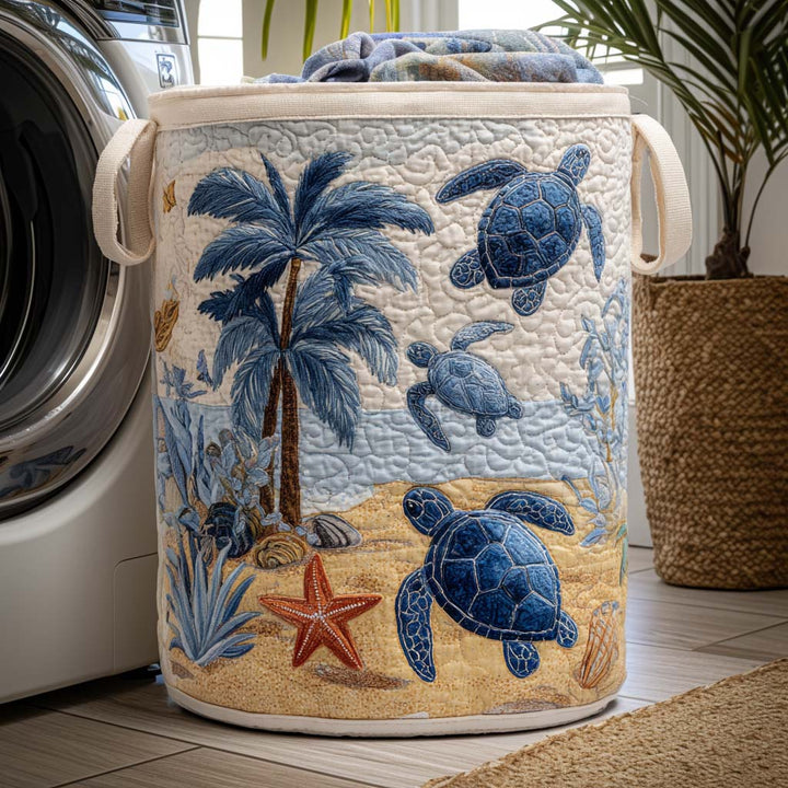 Quilted laundry basket with sea turtle NCU0QN030