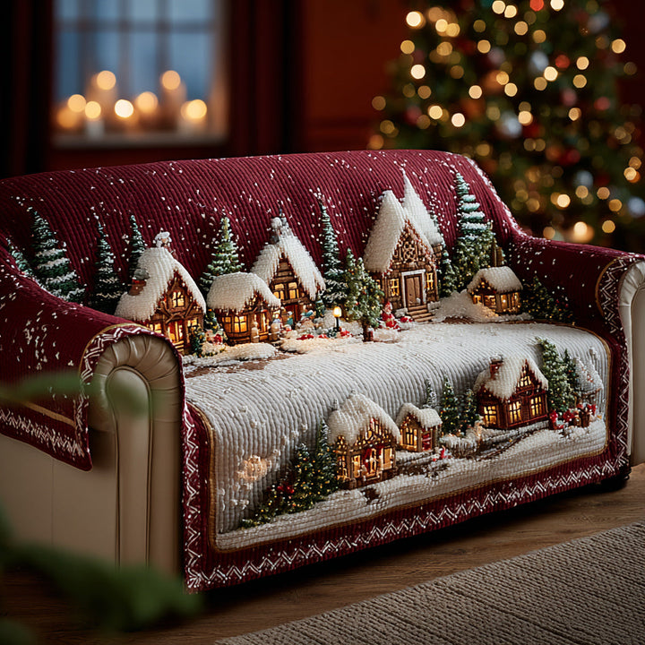 Quilted Sofa Cover with Christmas Village NCU0HH1319