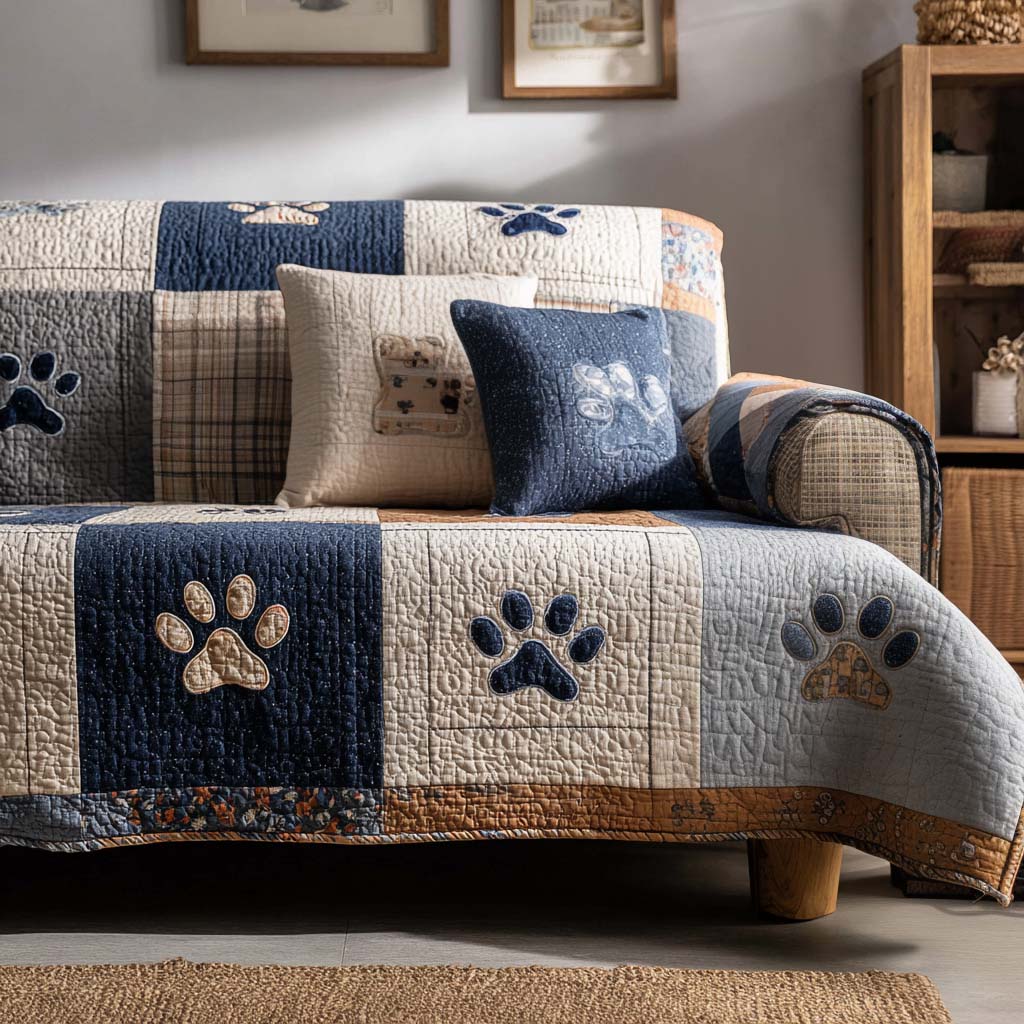 Quilted sofa cover with velvety paws NCU0NT11201