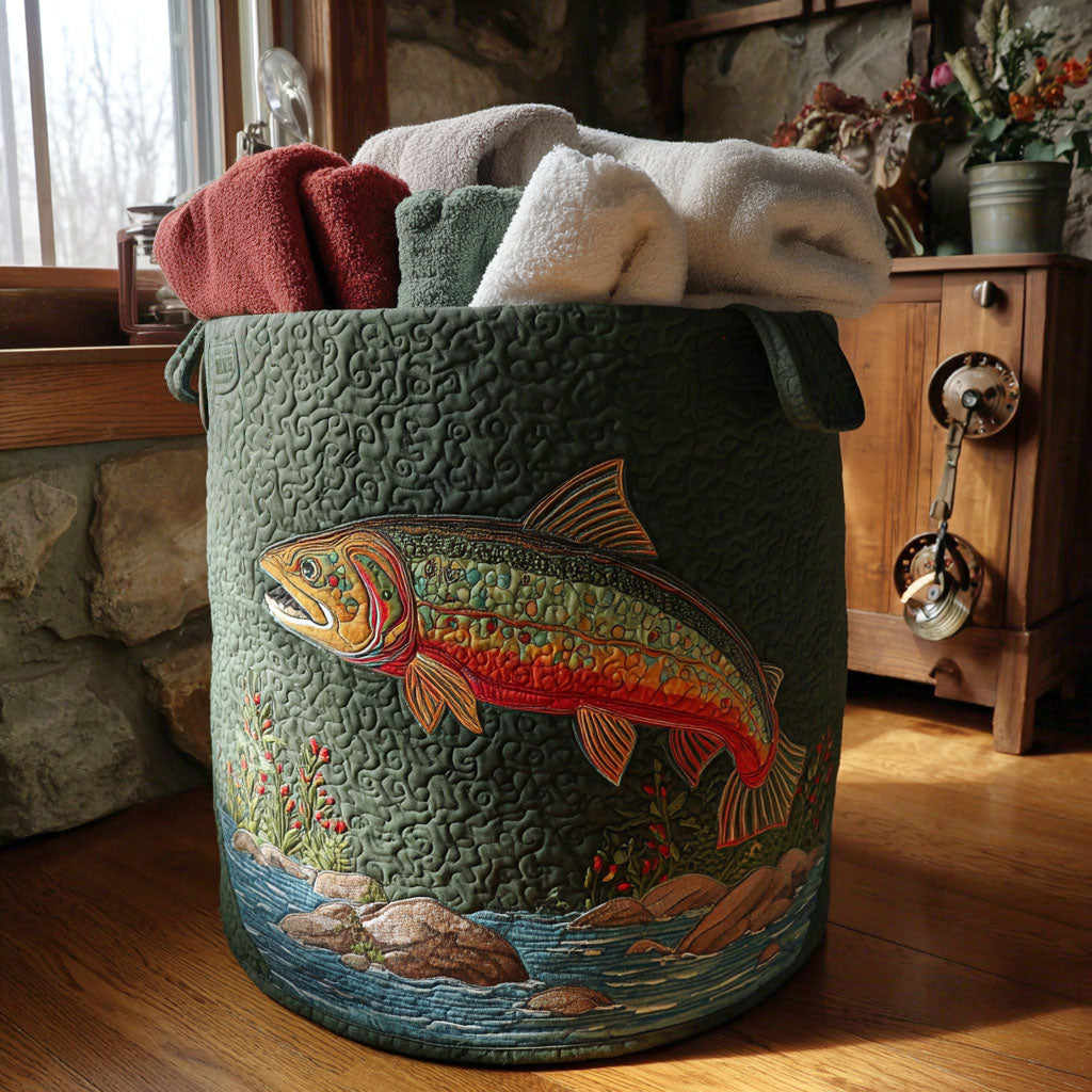 Quilted laundry basket with fish and natural landscape NCU0PTT1738
