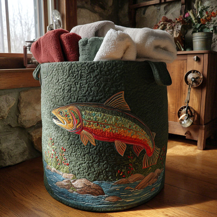Quilted laundry basket with fish and natural landscape NCU0PTT1738
