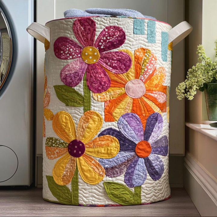 Quilted laundry basket with floral patchwork NCU0PTT841