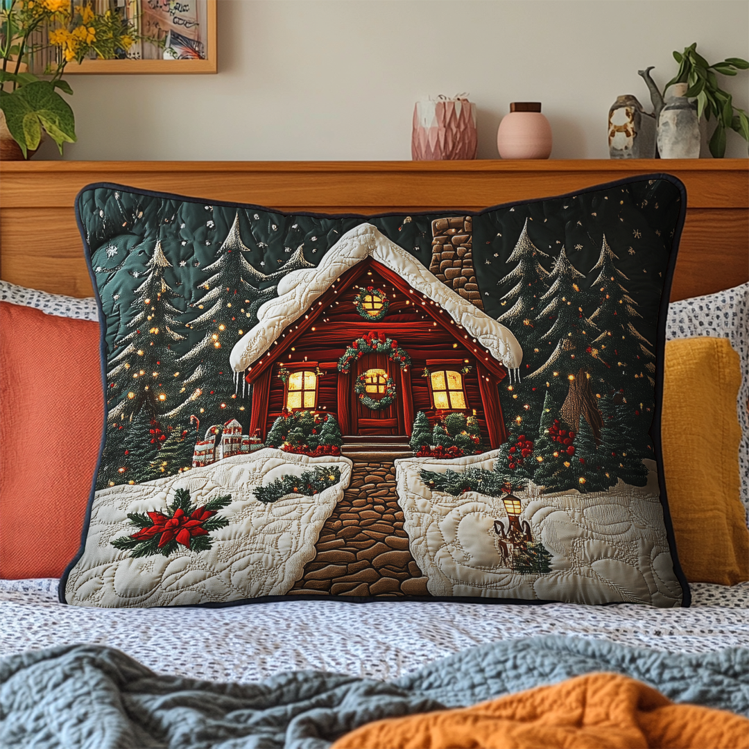 Quilted cushion cover with winter cabin NCU0DK9842