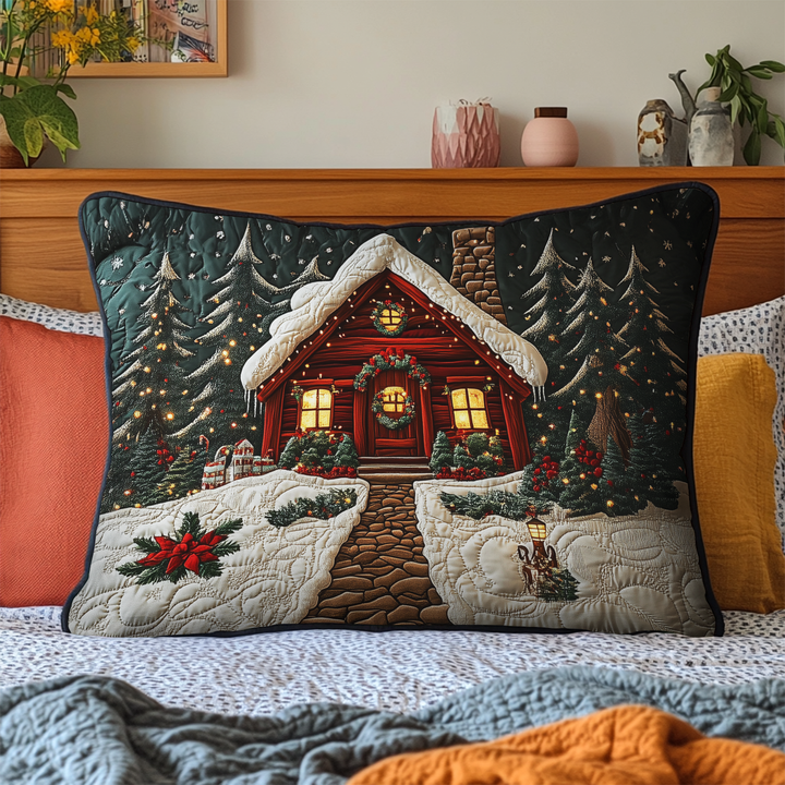 Quilted cushion cover with winter cabin NCU0DK9842