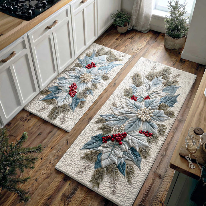 Non-slip Christmas Kitchen Mat with Poinsettia NCU0TD1728