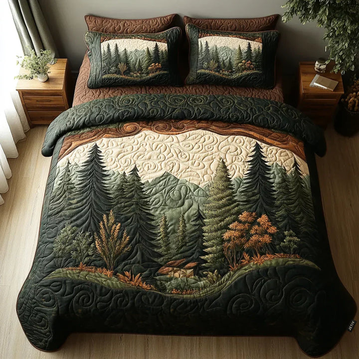 Quilted Bed Cover Set 3 Pieces - Woodland Walk