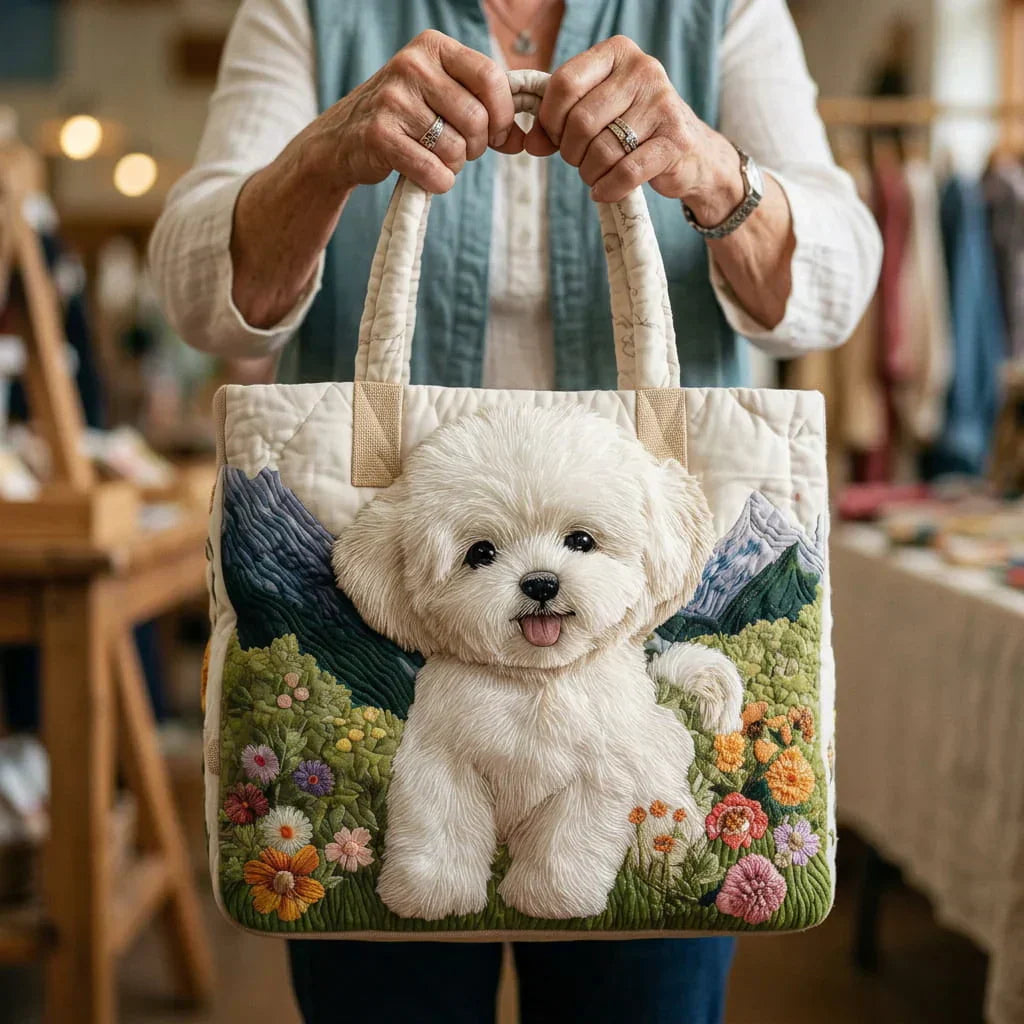 Animal Print Quilted Tote Bag with Magical Dog design