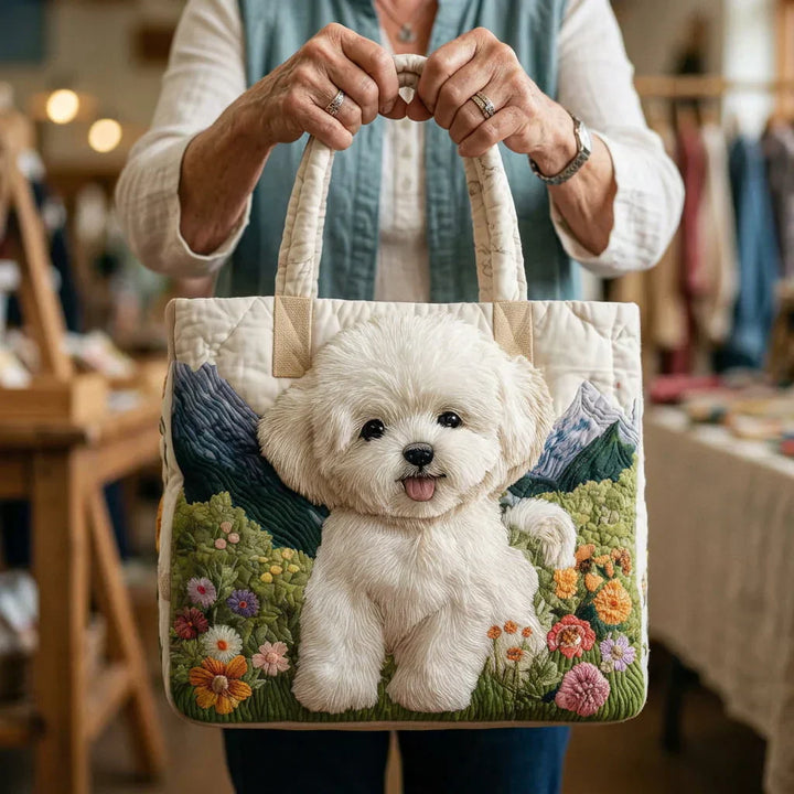 Animal Print Quilted Tote Bag with Magical Dog design