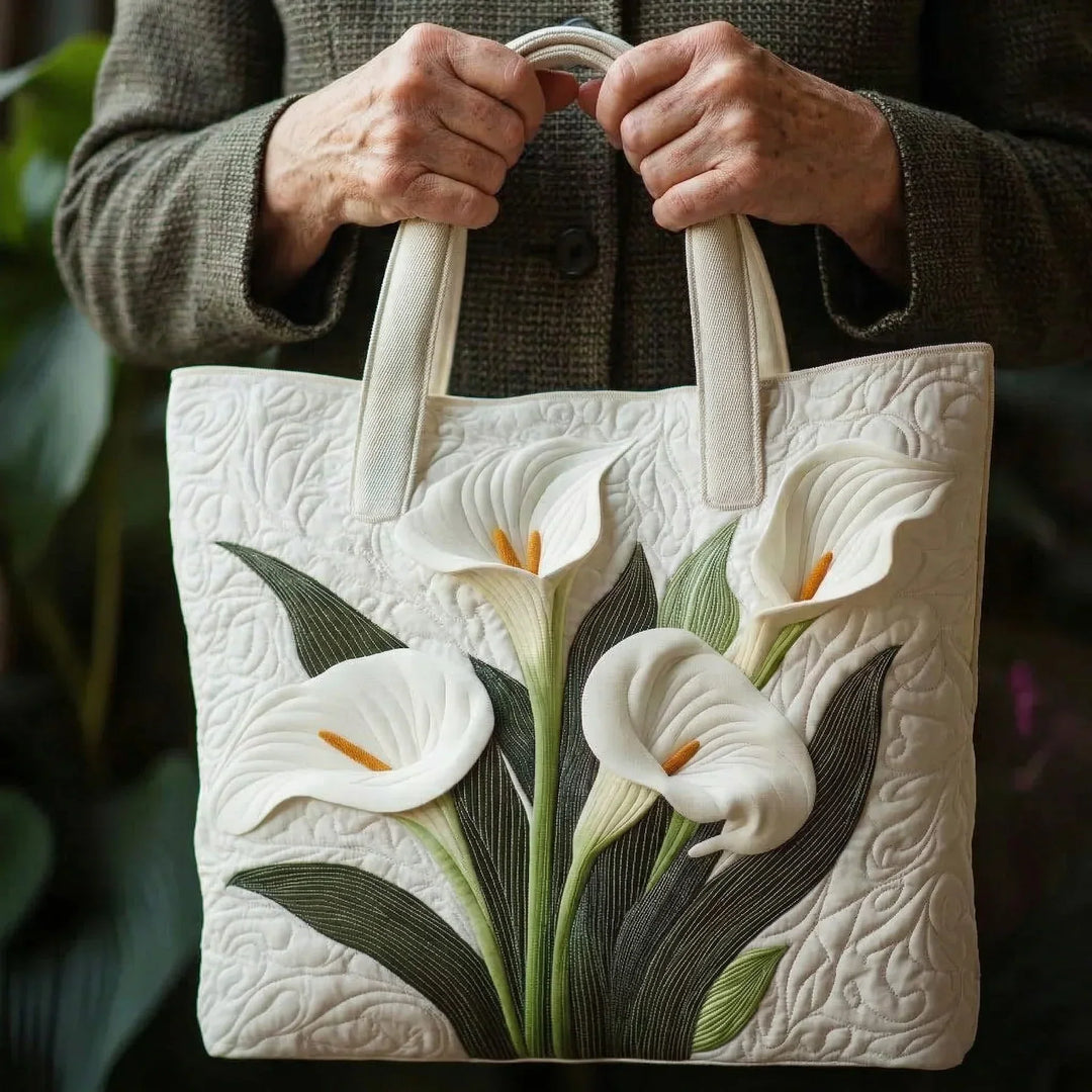 Quilted Everyday Shoulder Bag with White Calla Lilies design
