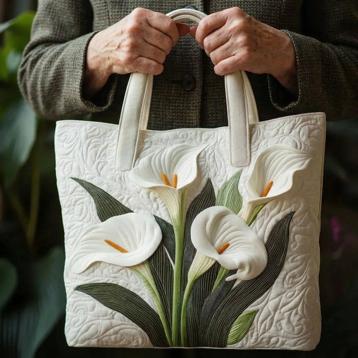 Quilted Everyday Shoulder Bag with White Calla Lilies design