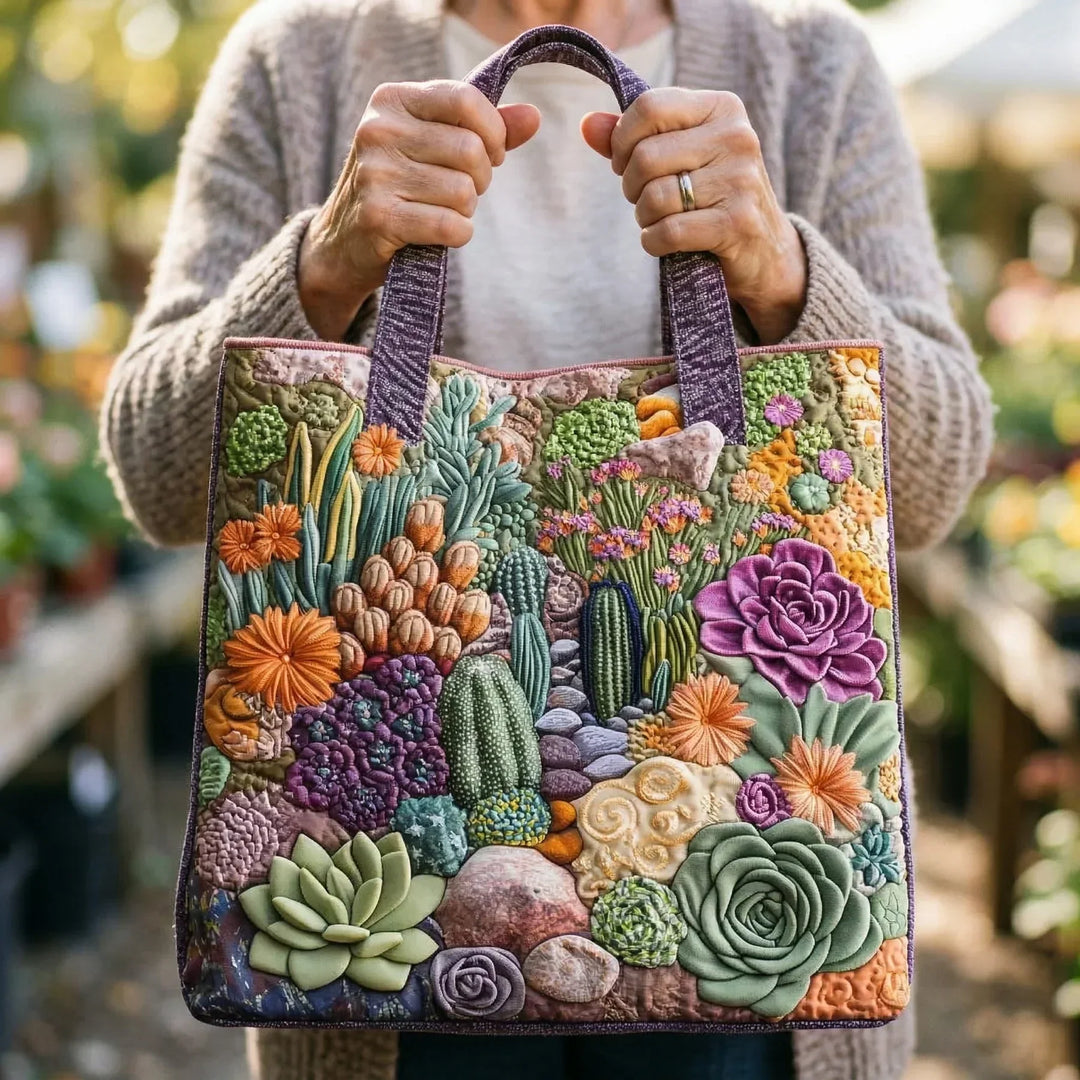 Floral Quilted Shoulder Bag with Succulent Garden design