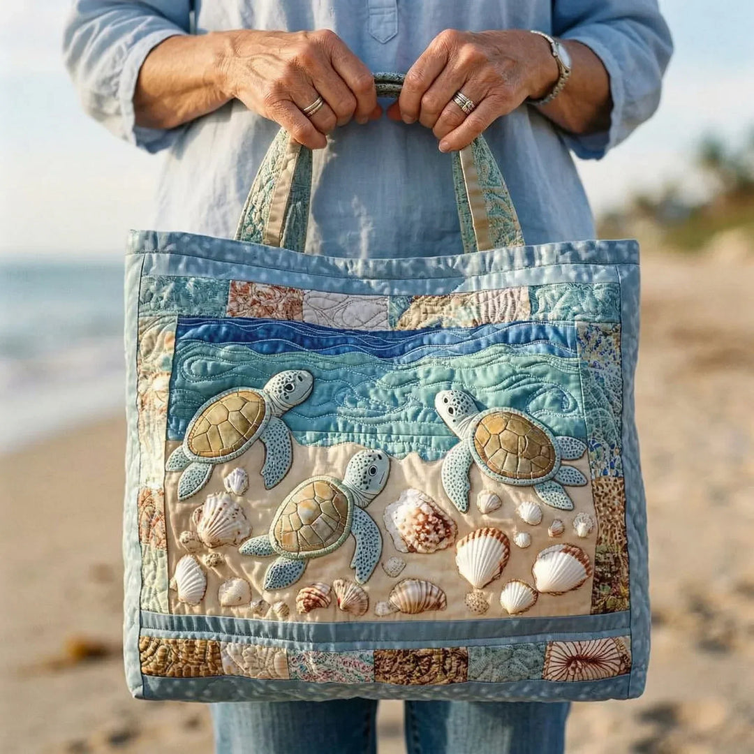 Coastal Quilted Shoulder Bag with Sea Turtles design