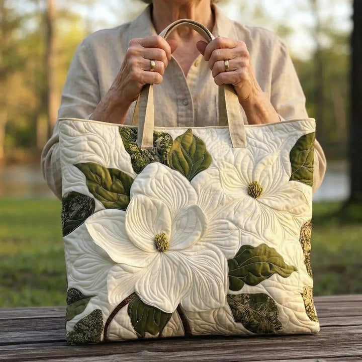 Quilted Everyday Shoulder Bag with White Lilies design