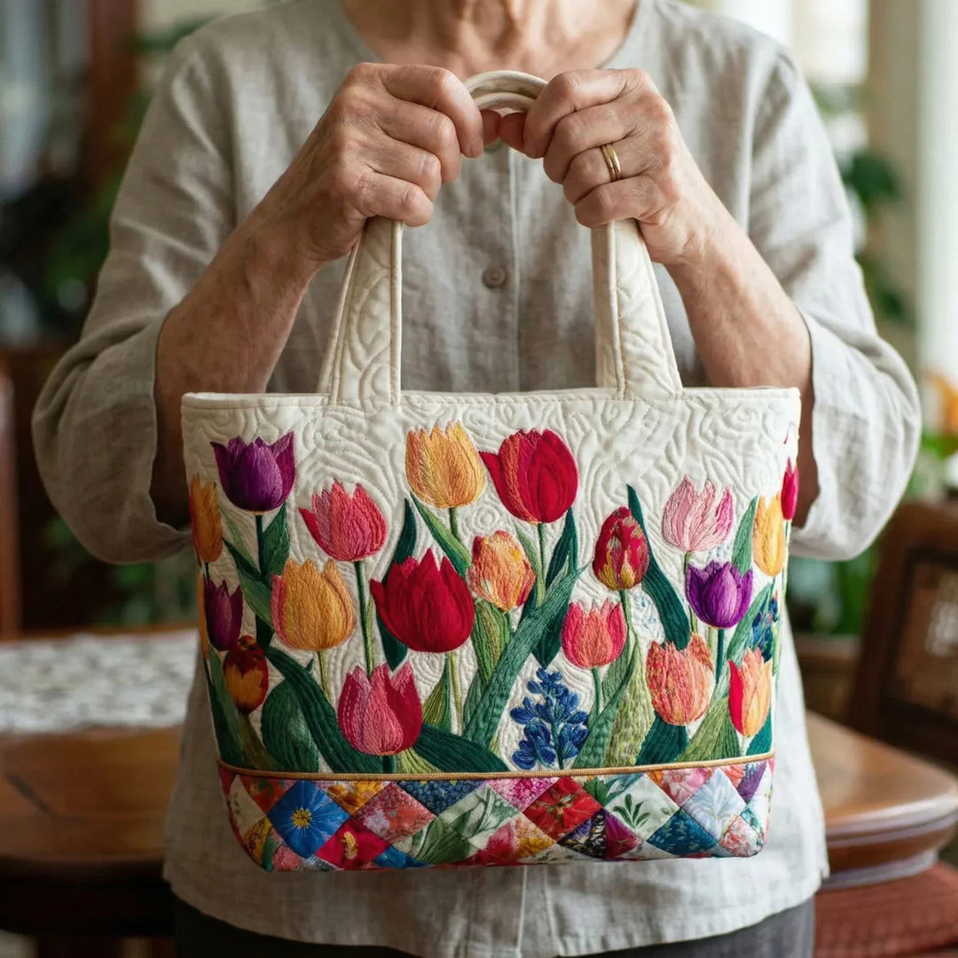 Floral Quilted Shoulder Bag with Tulip Garden design