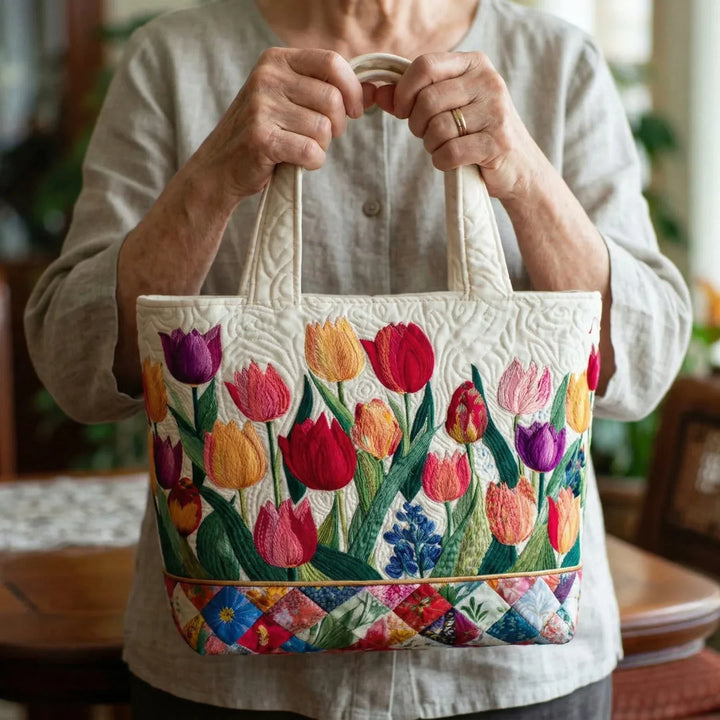 Floral Quilted Shoulder Bag with Tulip Garden design