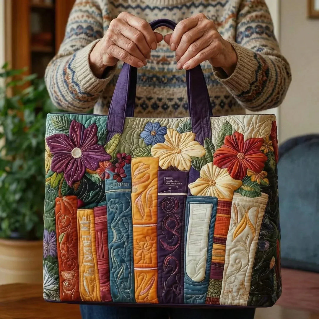 Quilted Everyday Shoulder Bag with Book Lovers design