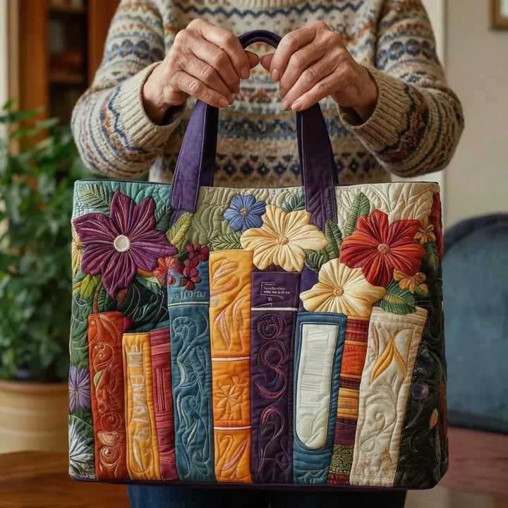 Quilted Everyday Shoulder Bag with Book Lovers design
