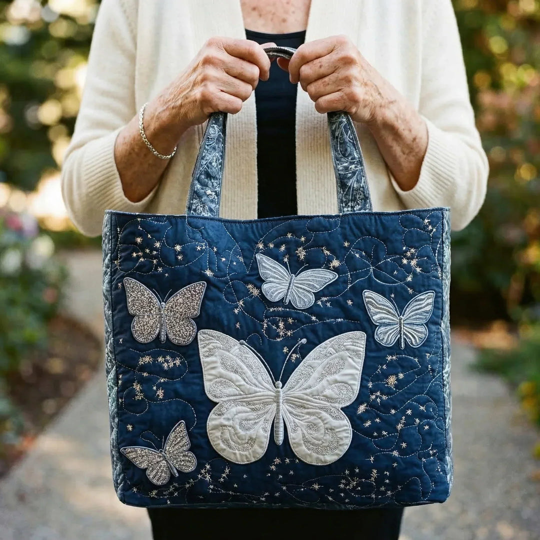 Floral Quilted Shoulder Bag with Silver Butterfly design