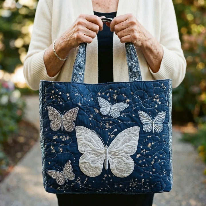 Floral Quilted Shoulder Bag with Silver Butterfly design