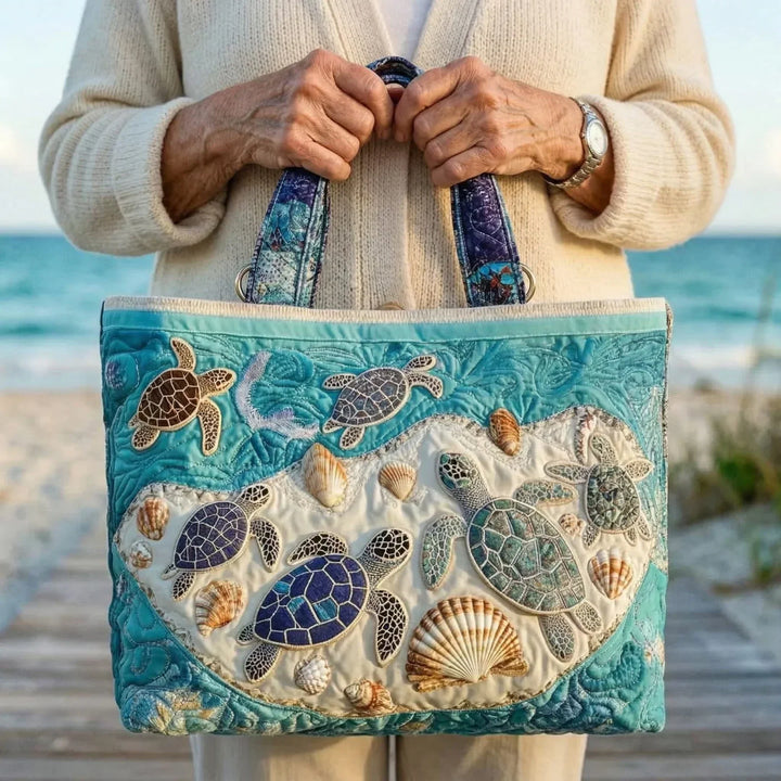 Coastal Quilted Shoulder Bag with Turtles design