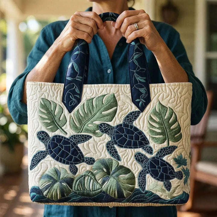 Coastal Quilted Shoulder Bag with Sea Turtle design