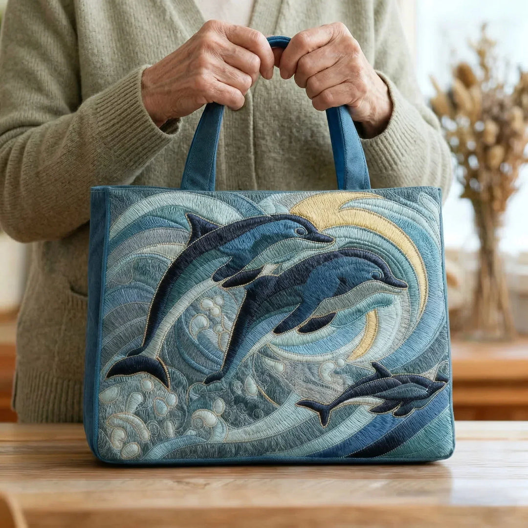 Coastal Quilted Shoulder Bag with Ocean Dolphin design
