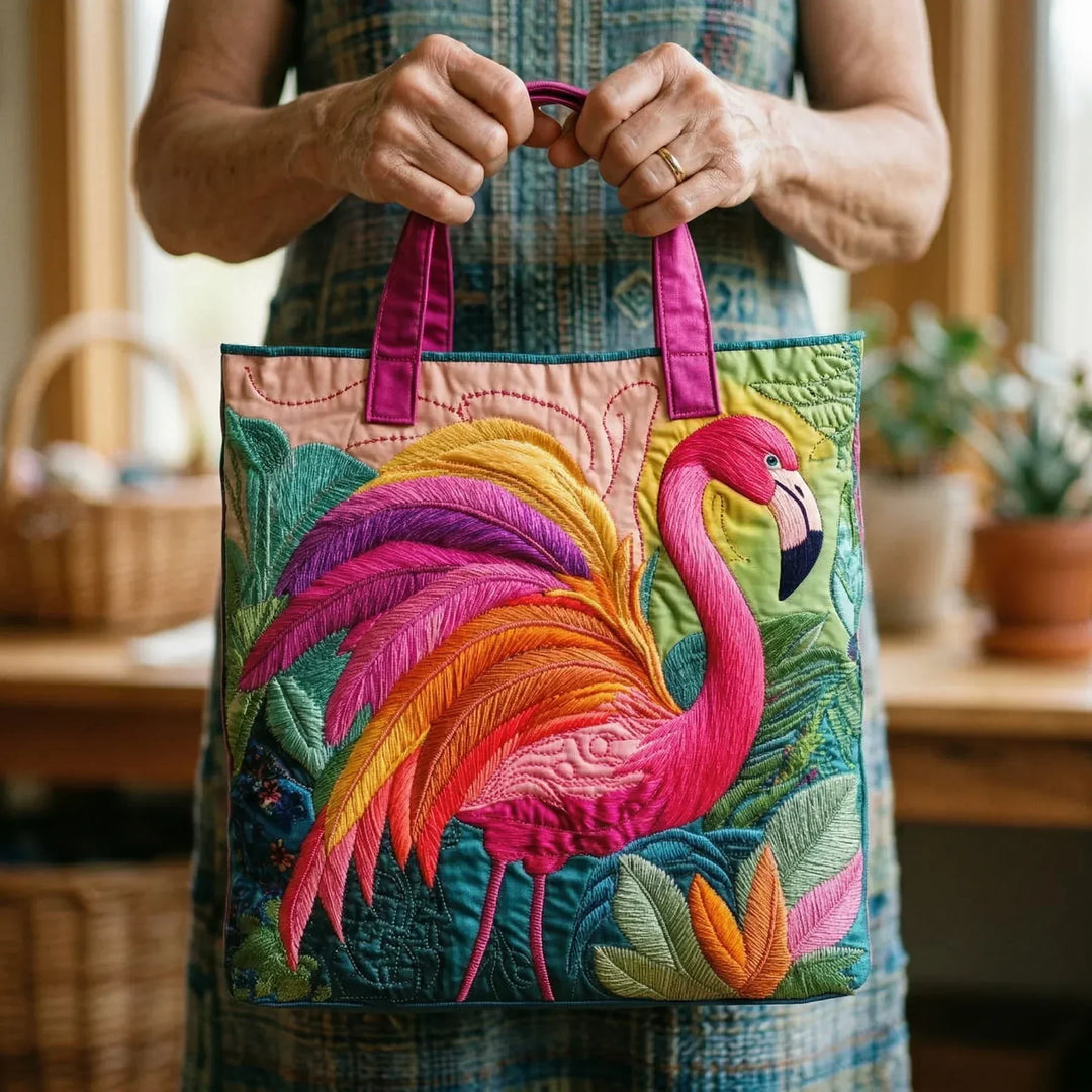 Quilted Everyday Shoulder Bag with Rainbow Flamingo design
