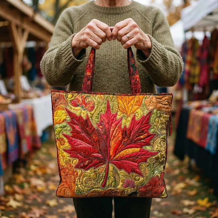 Quilted Everyday Shoulder Bag with Maple Leaves at Sunset design