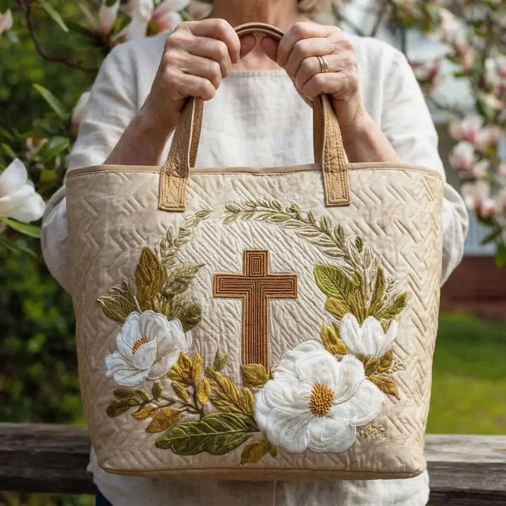 Quilted Everyday Shoulder Bag with Sacred Cross design