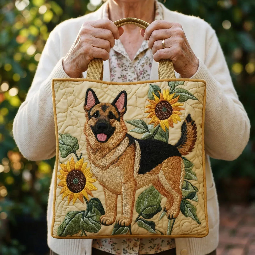 Floral Quilted Shoulder Bag with Floral German Shepherd design