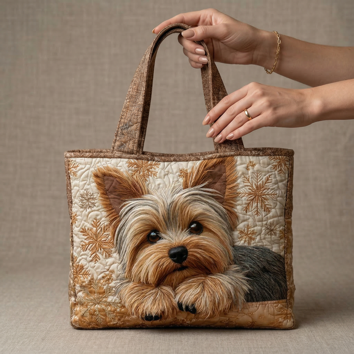 Quilted Everyday Shoulder Bag with Gentle Yorkshire Terrier design