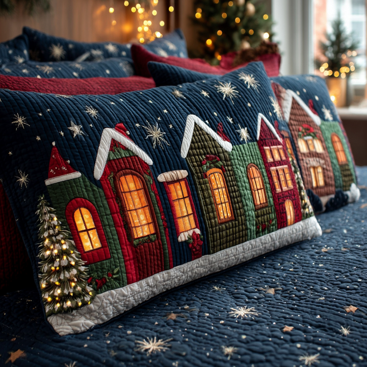 Quilted Cushion Cover with Christmas Village NCU0XD153