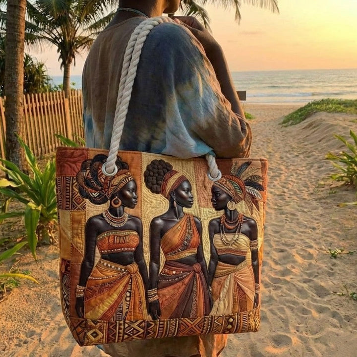 Radiant African Queens quilted beach bag in large summer tote style