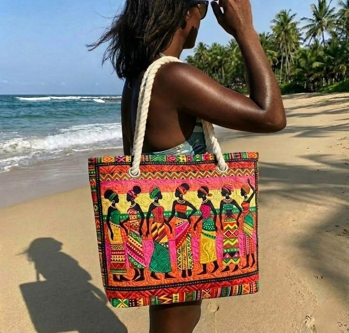 African Queens quilted beach bag in large summer tote style