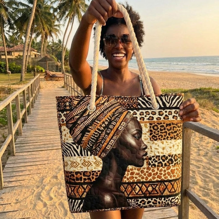 African Queen quilted beach bag in large summer tote style