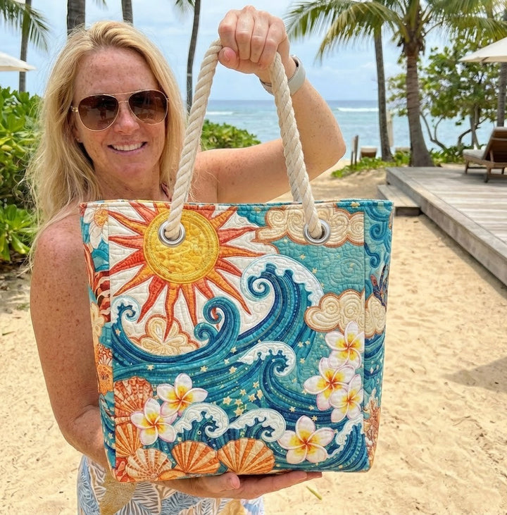 Golden Halo quilted beach bag in large summer tote style
